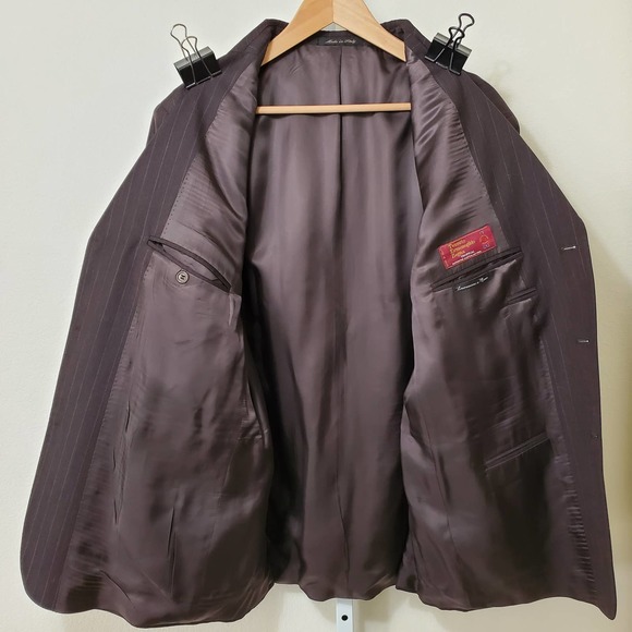 ERMENEGILDO ZEGNA Men's 100% Wool Brown Blue Stripped 3 Button Blazer sz 56 - Picture 4 of 11